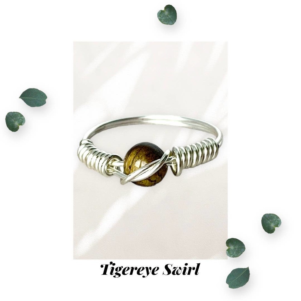 Tigereye Twist Swirl Ring - Silver Plated
